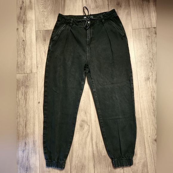 Zara Black Wash Denim Jean Jogger Size 6 - Picture 1 of 8